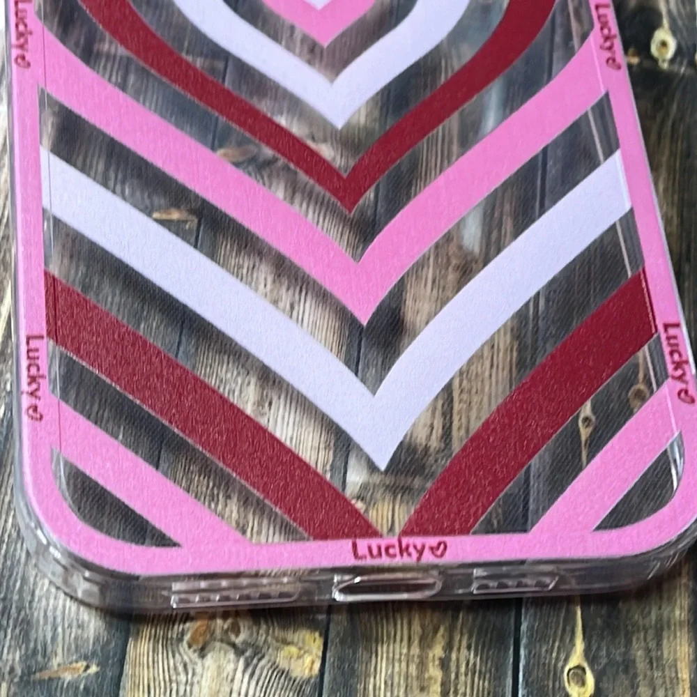5for$10 Looped Pink Red Heart Transparent Lucky IPhone 13 Pro Max Phone Case